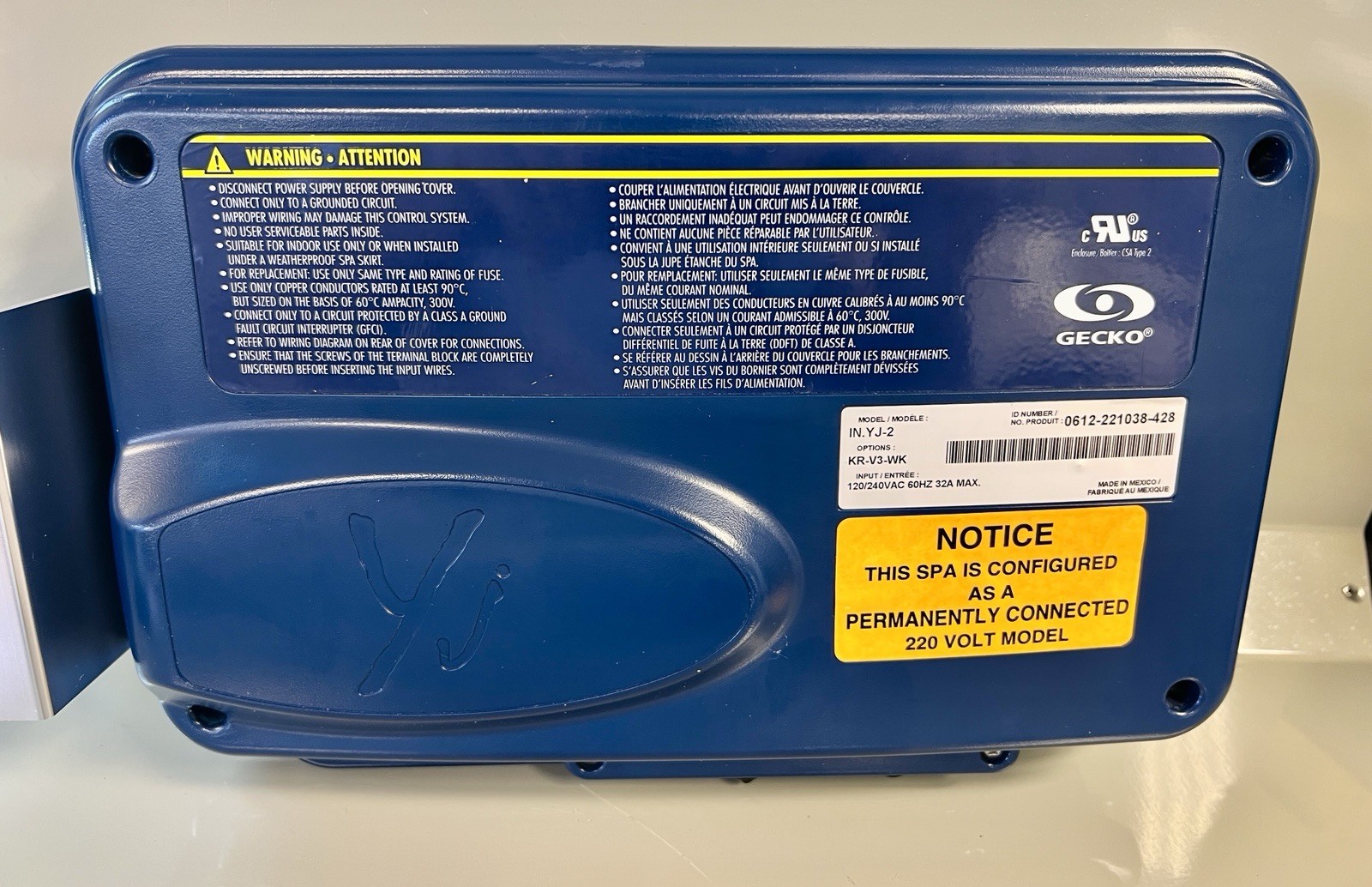 0612-221038-428 Gecko IN.YJ-2 Spa Heater Control Box Excellent Condition Hot Tub