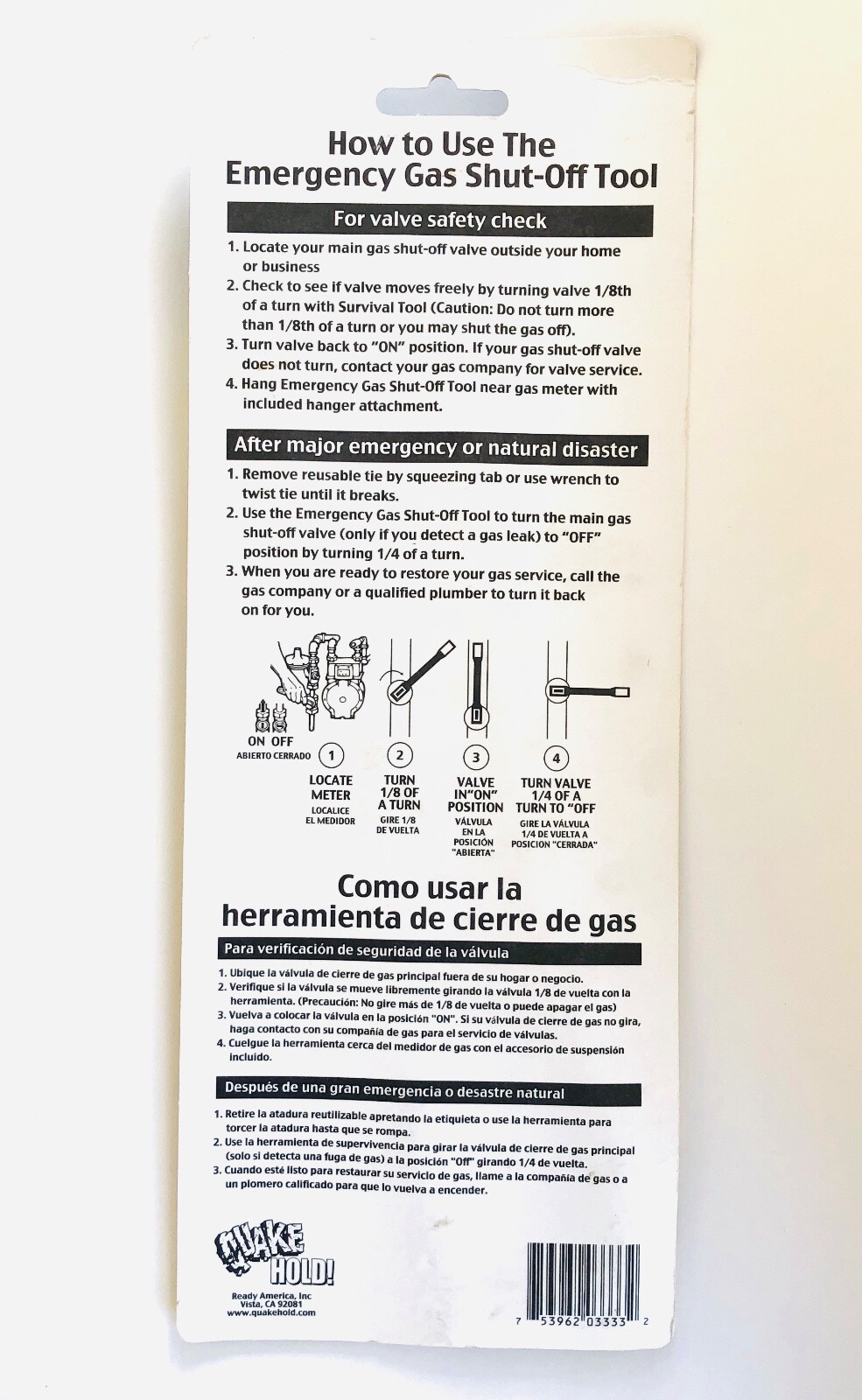 Emergency Gas Water Main Valve Shut-off Wrench Tool Plumbing Survival 1/2 & 3/4"
