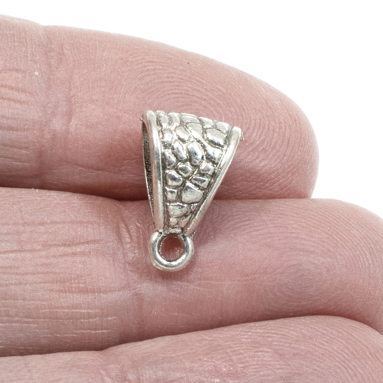 20 Silver Pebbled Necklace Bails - Metal Textured Jewelry Pendant Holders