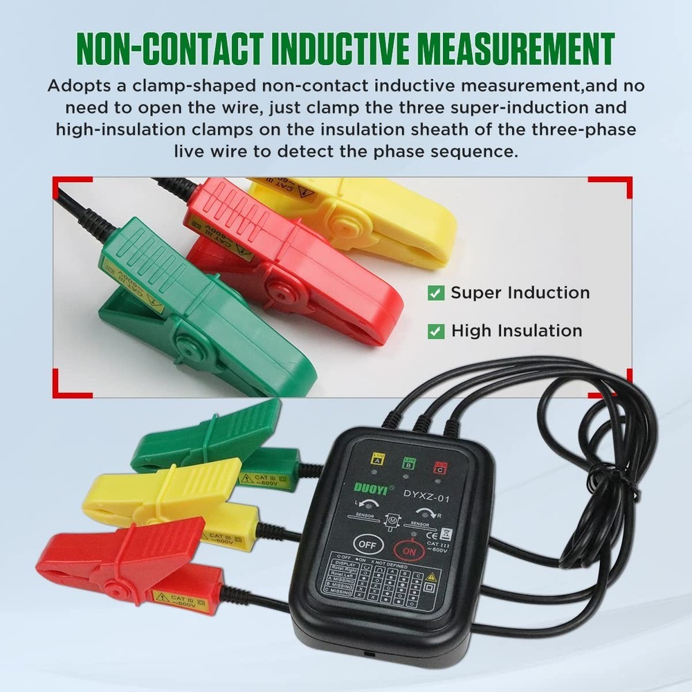 Phase Rotation Meter 3 Phase Sequence & Motor Rotation Tester, Non Voltage Te...