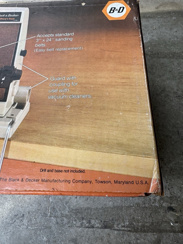 Vintage SEALED Black & Decker Sharp n Sand Drill Powered Belt Sander Sharpener