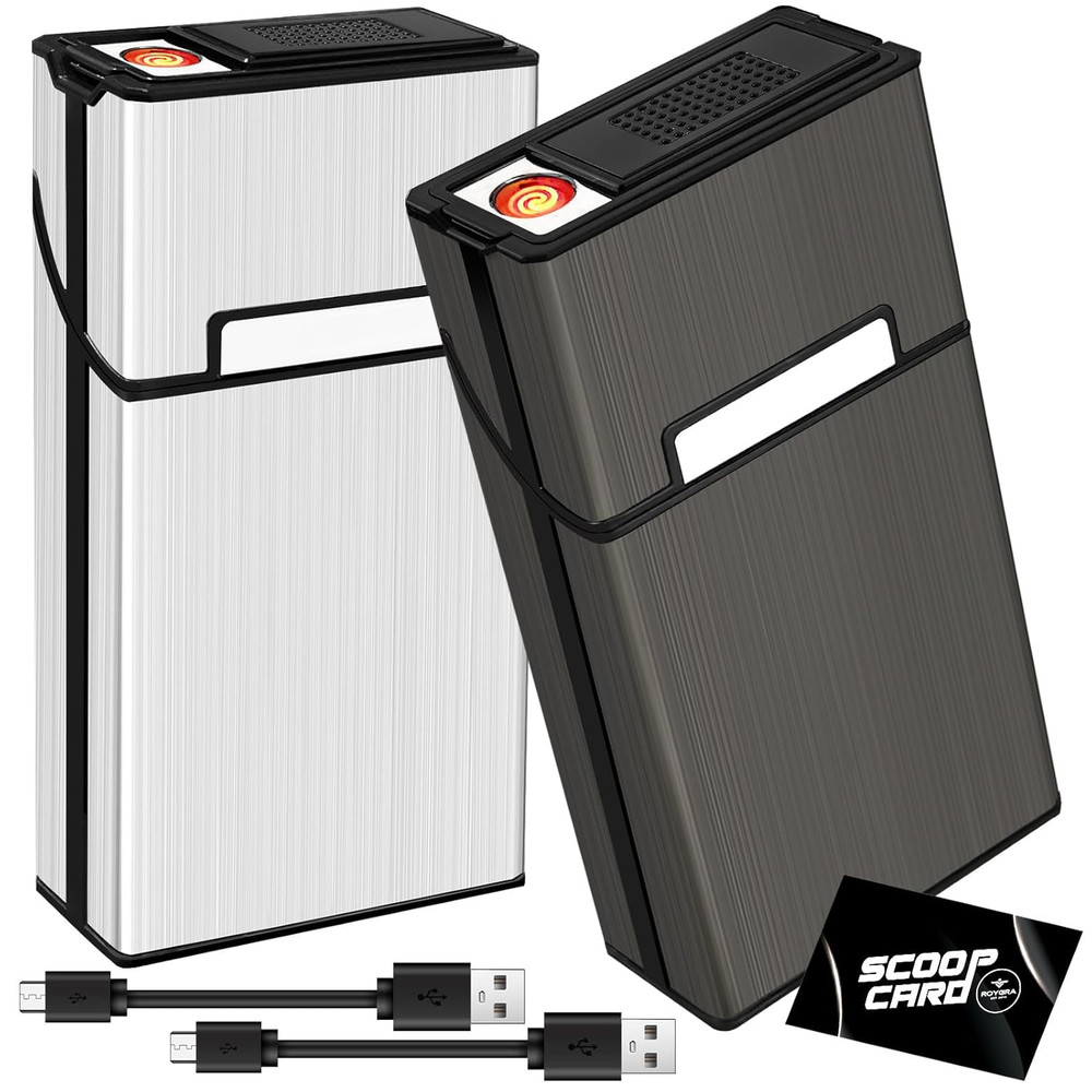 Cigarette Case with Lighter (2 Pack), King Size 100S Magnetic Switch 20 Capacity