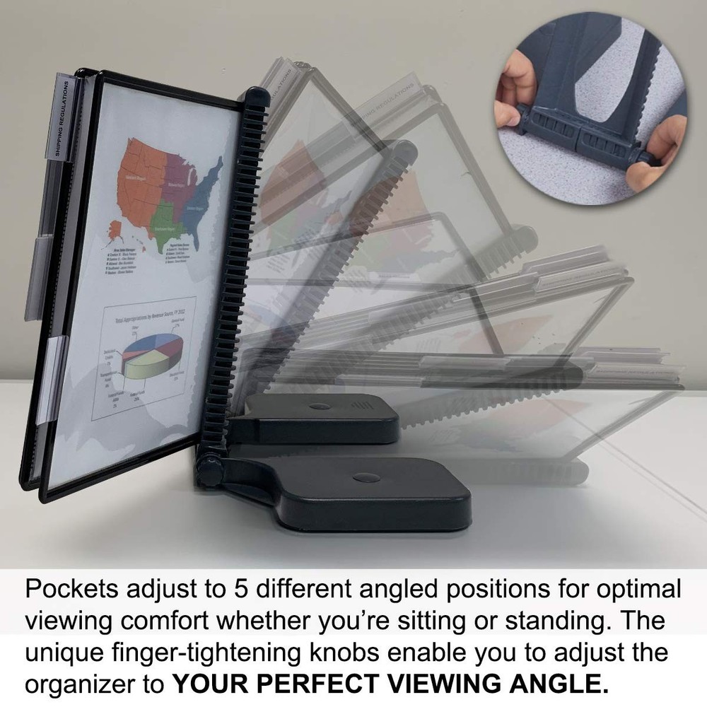 Ultimate Office AdjustaView 20-Pocket Desk Reference Organizer Easy-Load Black