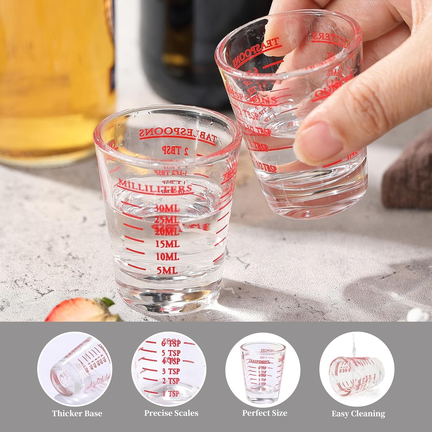 Shot Glass Measuring Cup, 2PCS Measuring Shot Glasses, Thick Base Liquid Measuri