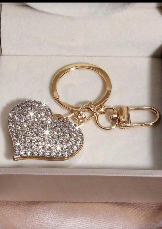 Heart Gold/Rhinestone Bag Charm/Keychain