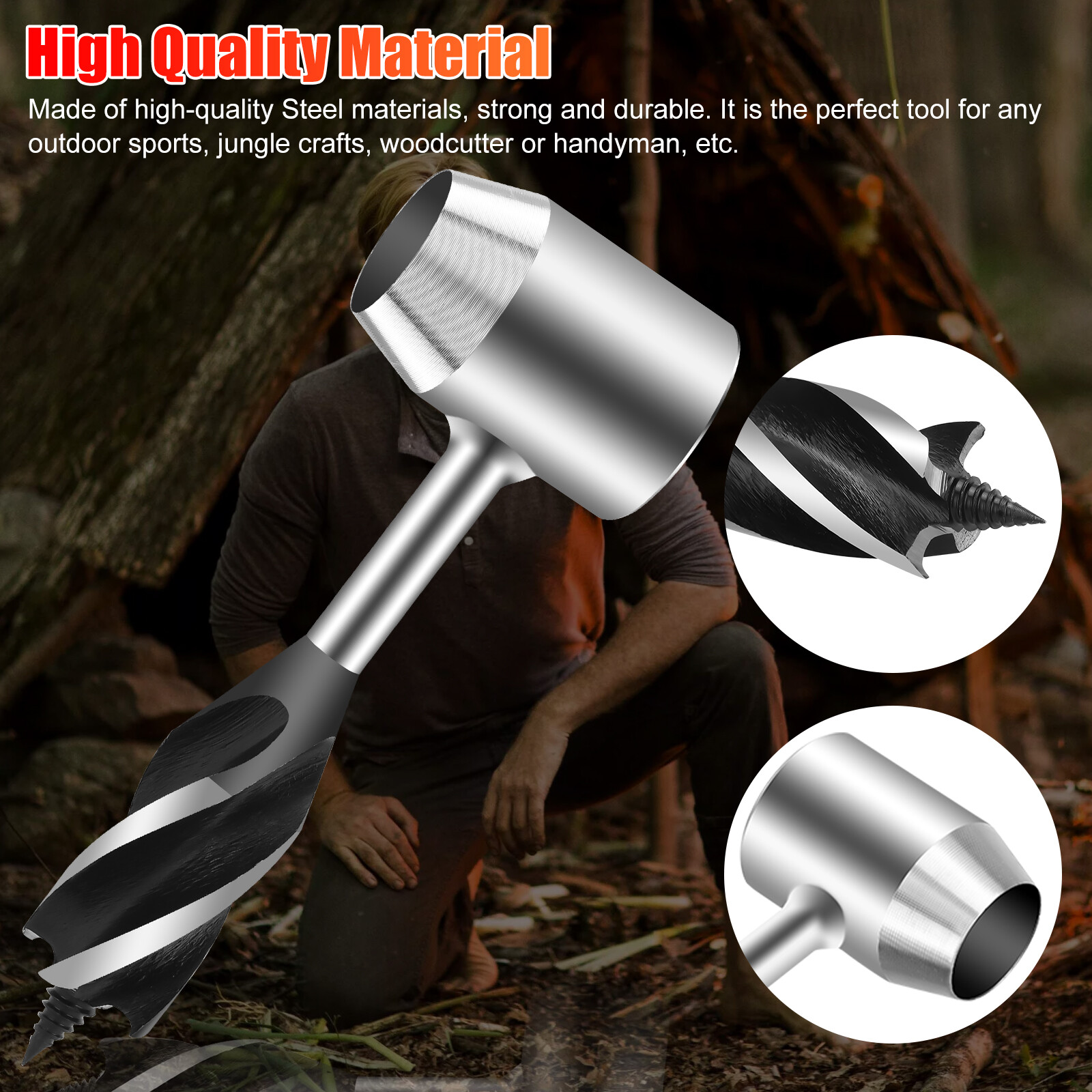 Manual Hand Auger Wrench Outdoor Survival Wood Drill Tool for Bushcraft Handyman
