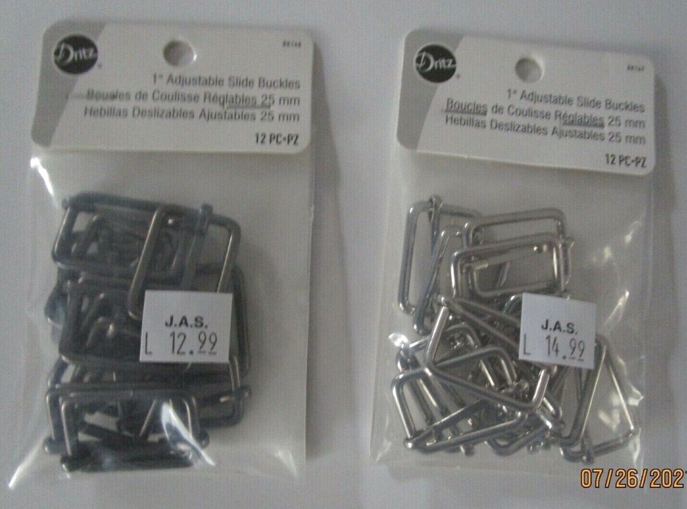 ADJUSTABLE SLIDE BUCKLES. 1". SILVER OR BLACK