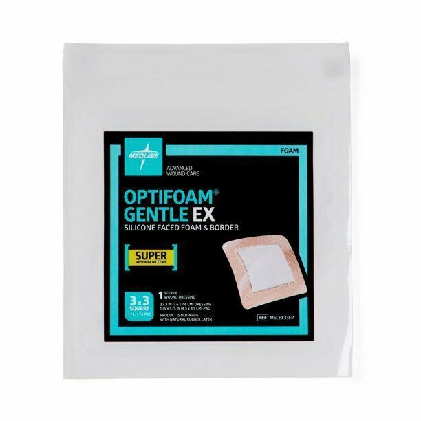 Optifoam Gentle EX Bordered Foam Dressing in Educational Packaging, 3" x 3"
