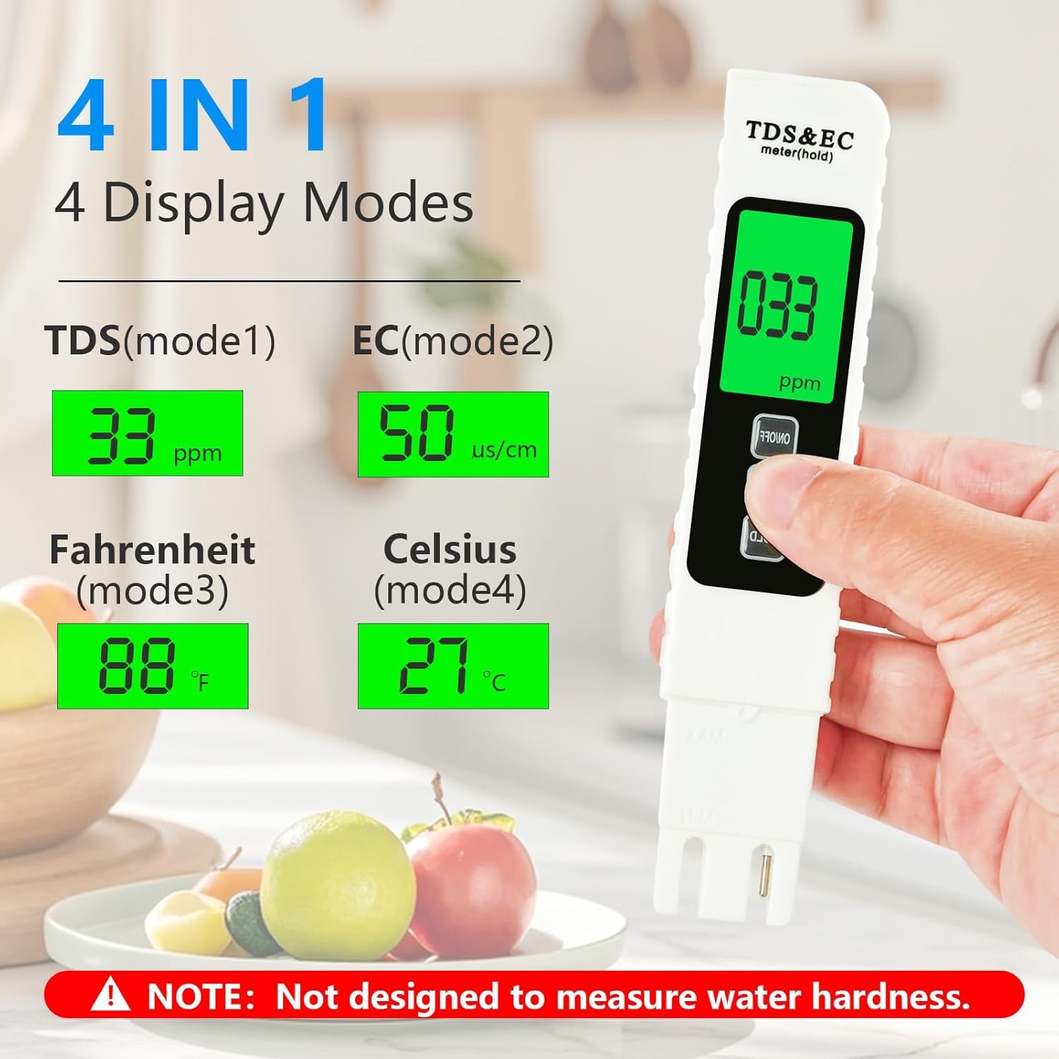 4 in 1 TDS Meter Digital Water Tester - Accurate and Reliable EC &...