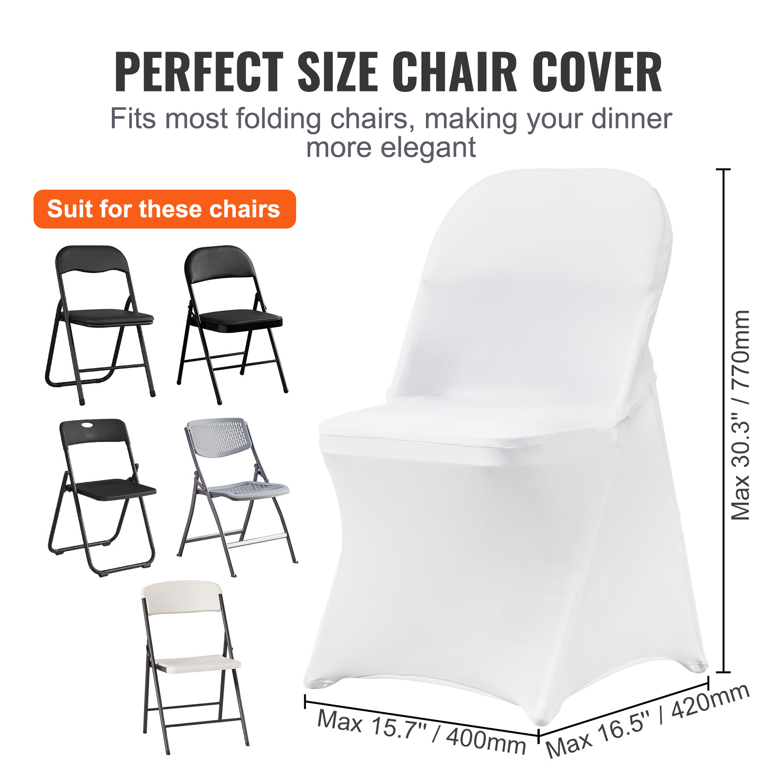 VEVOR 50PCS White Stretch Spandex Folding Chair Covers for Wedding Party Dining