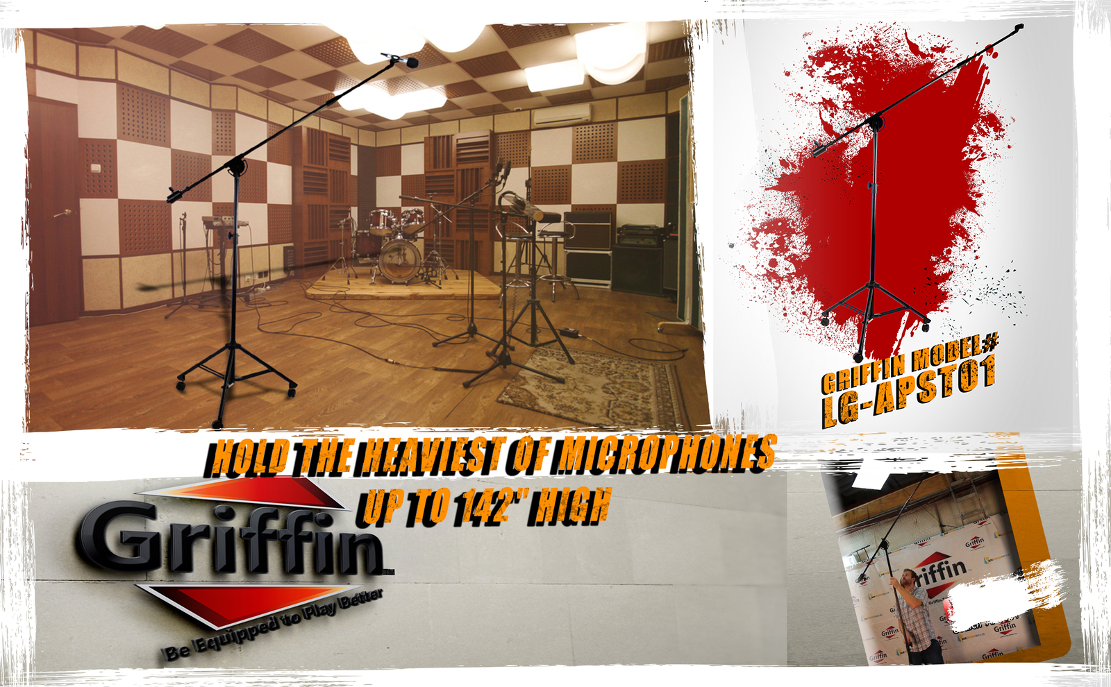 GRIFFIN Professional Studio Microphone Boom Stand with Casters | Extended Height