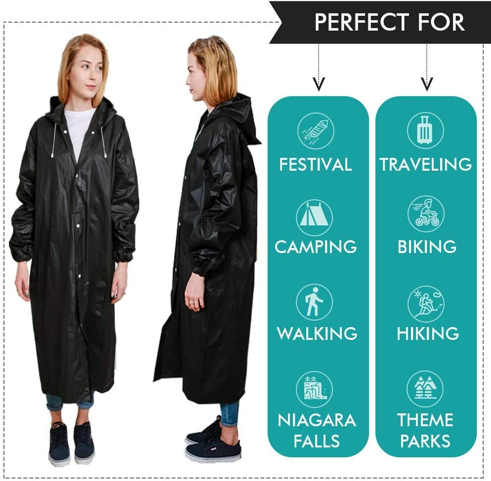 (2) Unisex Raincoats Reusable Adult Emergency Rain Coat Poncho Hiking Camping