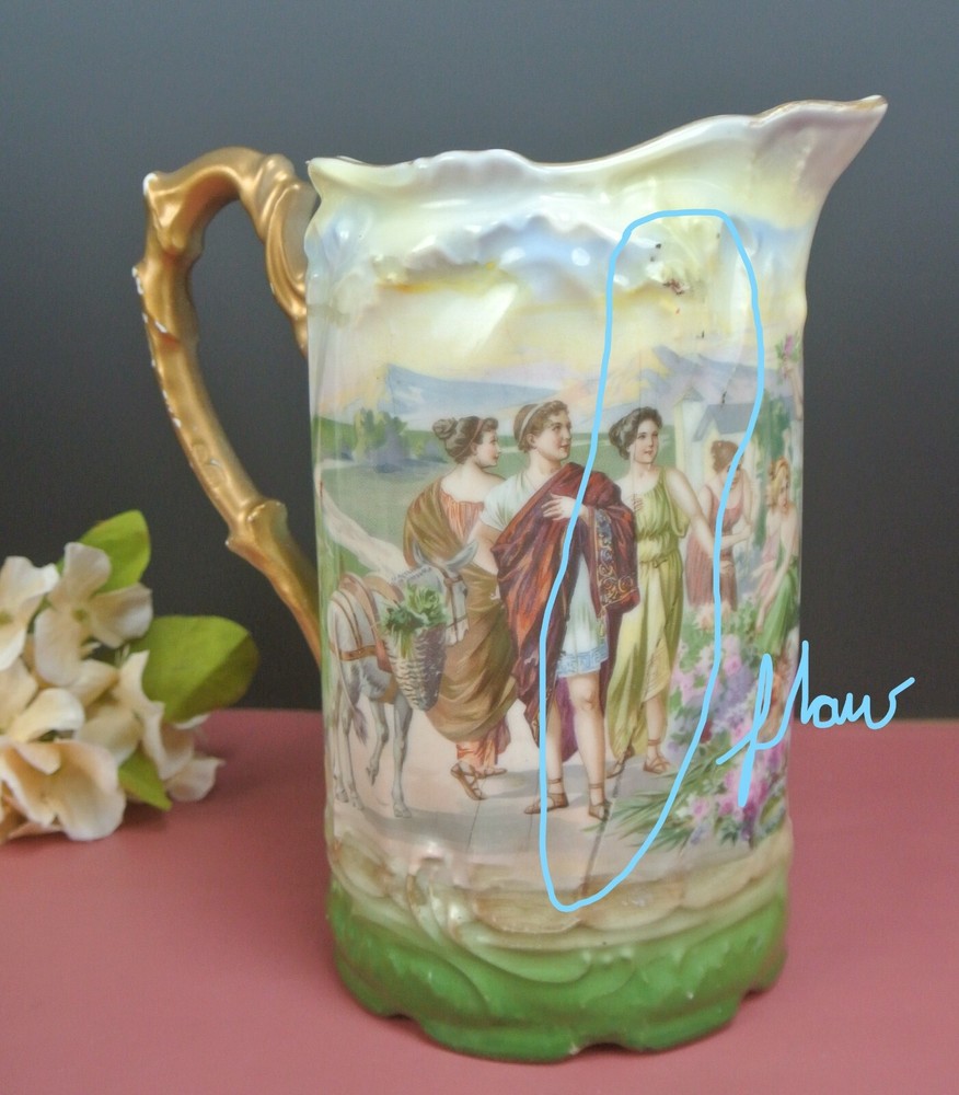 Antique Three Crown China Germany Ornate Pitcher