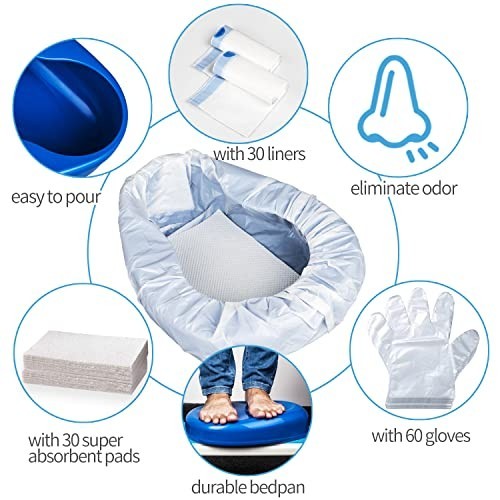 Extra Large Bedpan Set with 30 Super Absorbent Pads & Disposable Liners for Elde