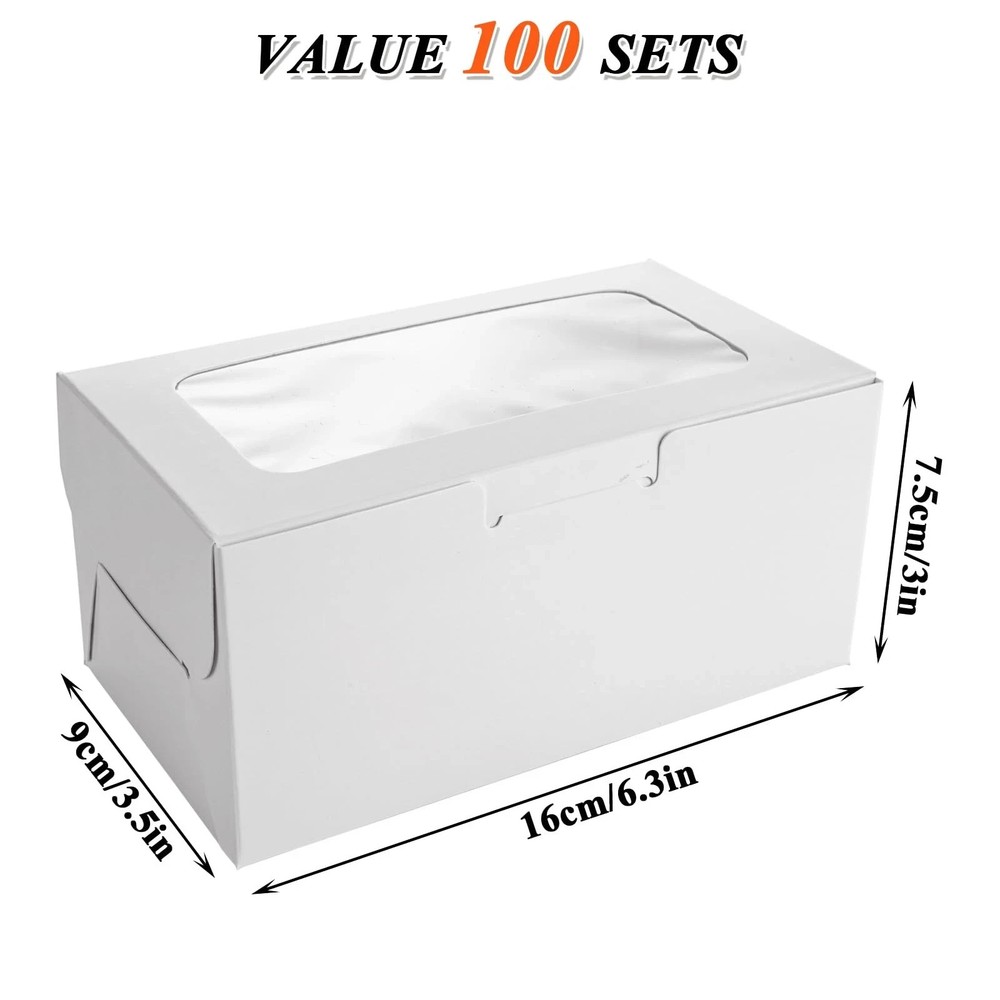 100 Set White Cupcake Boxes 2 Cupcake Holder with Lid To Go Cupcake Container...