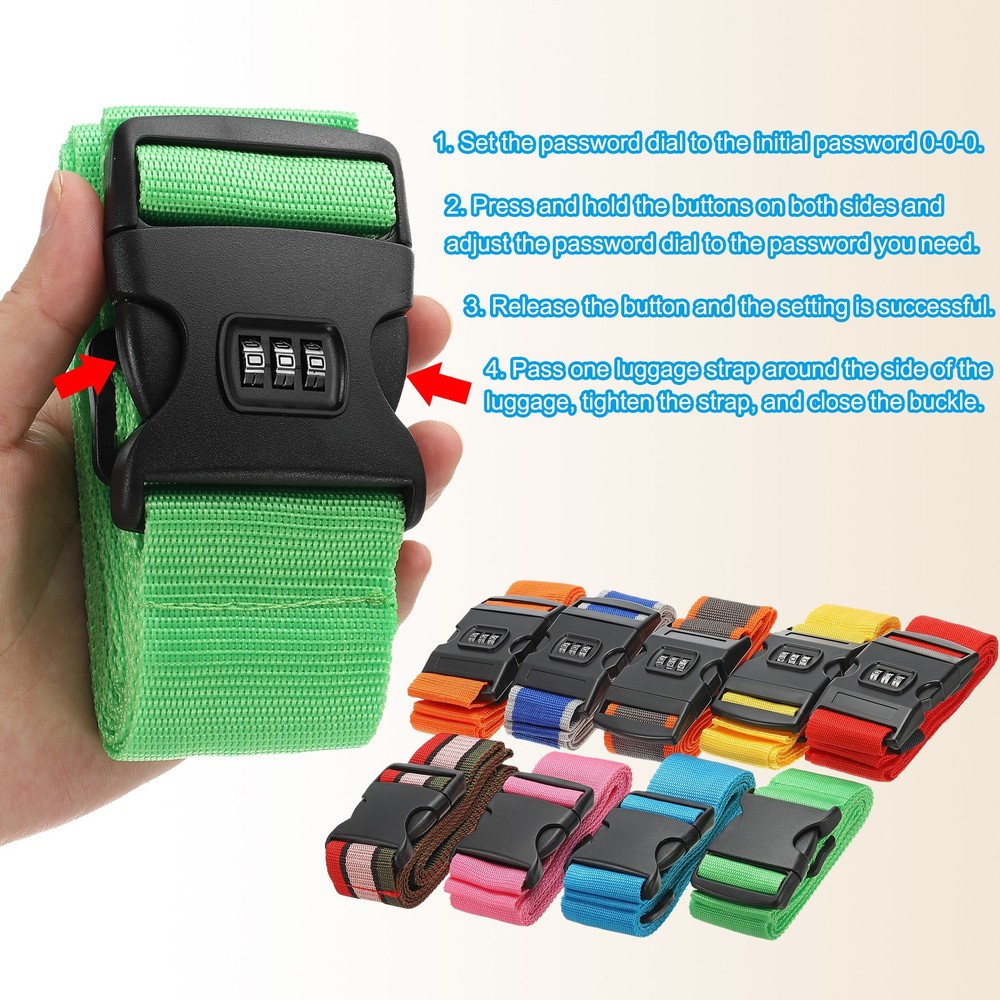 2pcs, Luggage Straps with Combination Lock TSA Approved Purple