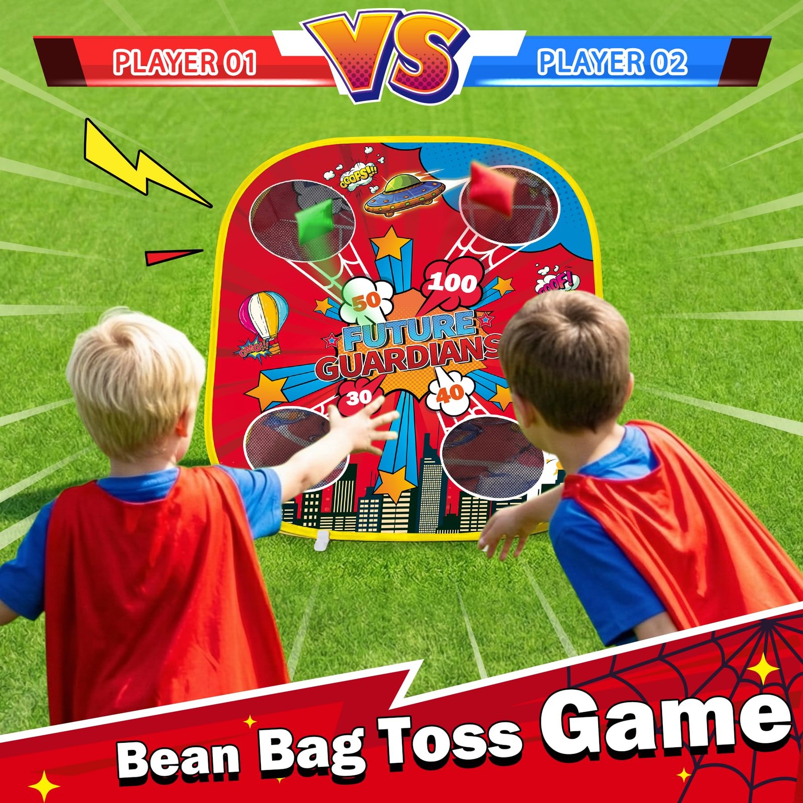 Spider Bean Bag Toss Game for Kids – 3-in-1 Cornhole Board Outdoor Toys for T...