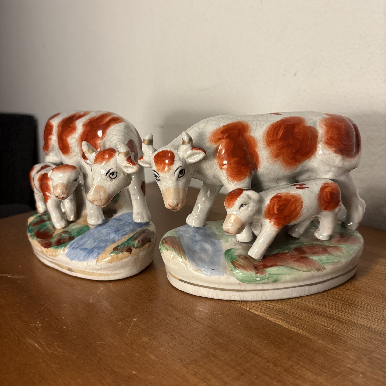 Set of 2 Staffordshire Cow and Calf Figurines