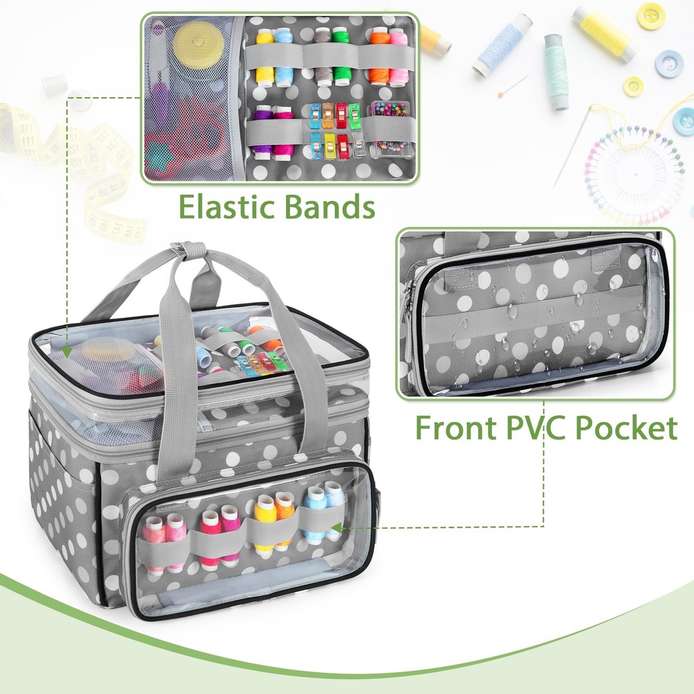 Double-Layer Sewing Storage Organizer with Transparent Compartment, Large Sew...