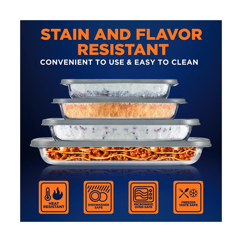 NutriChef 4 Sets Glass Bakeware - High Borosilicate Rectangular Glass Baking ...