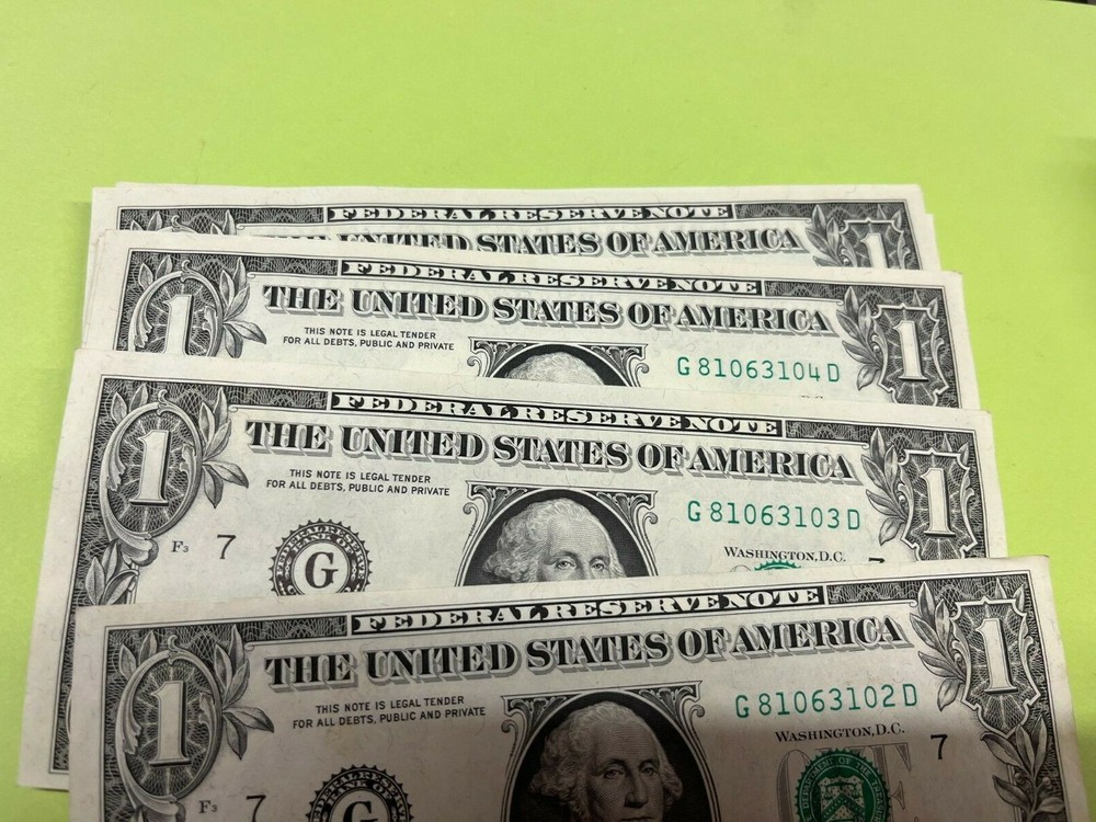 1-1969 One Dollar ($1) Bill Uncirculated Consecutive Sequential SERIAL NUMBER