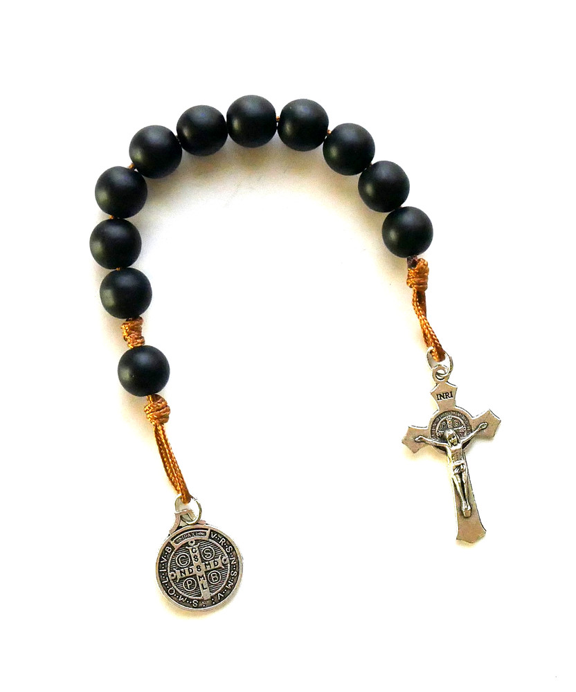 Saint Benedict Black Wood Beads Pocket Rosary