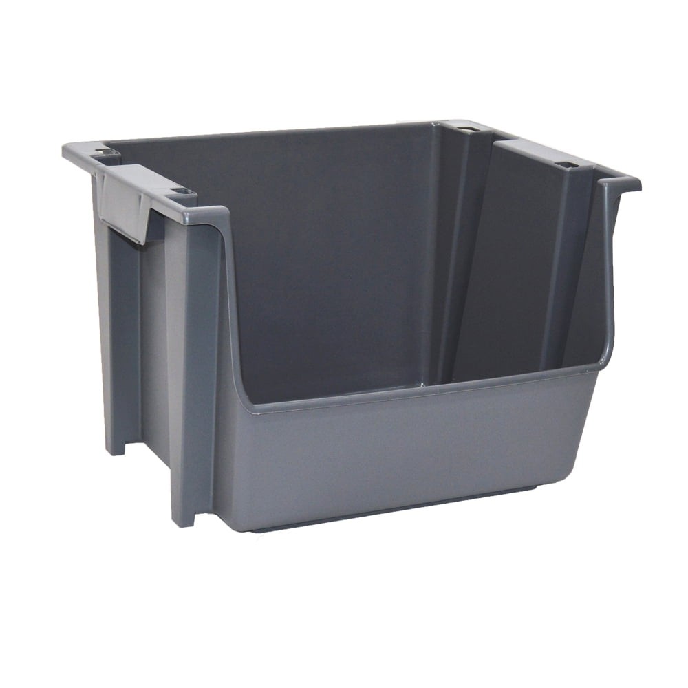 Mighty Tuff Large Gray Plastic Bin – Nesting Stack Storage, Durable All-Purpose