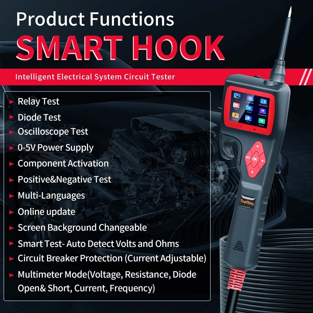 TopDiag P200 SMART HOOK Power Tester Probe Circuit Analyzer Multimeter Injector