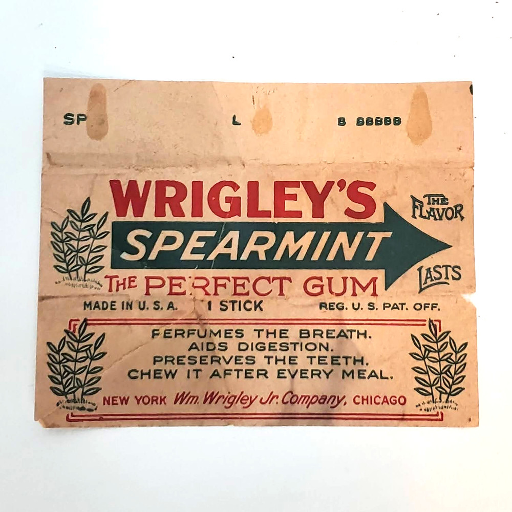 Wrigley's Spearmint Chewing Gum Wrapper Vintage