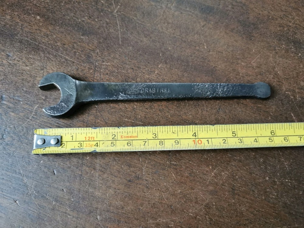 Vintage single ended spanner marked CRABTREE, 5/16 W, 158mm long.