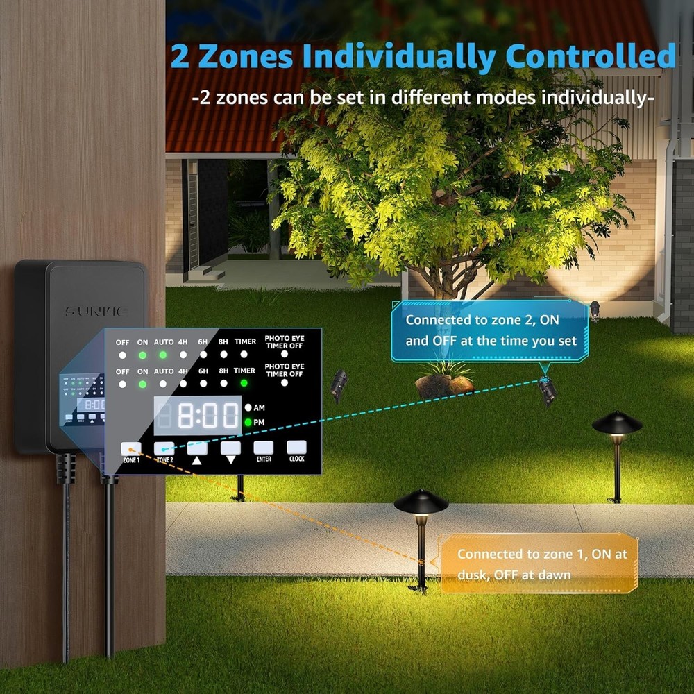 Durable Weatherproof 200W Low Voltage Landscape Transformer w/ Photocell & Timer