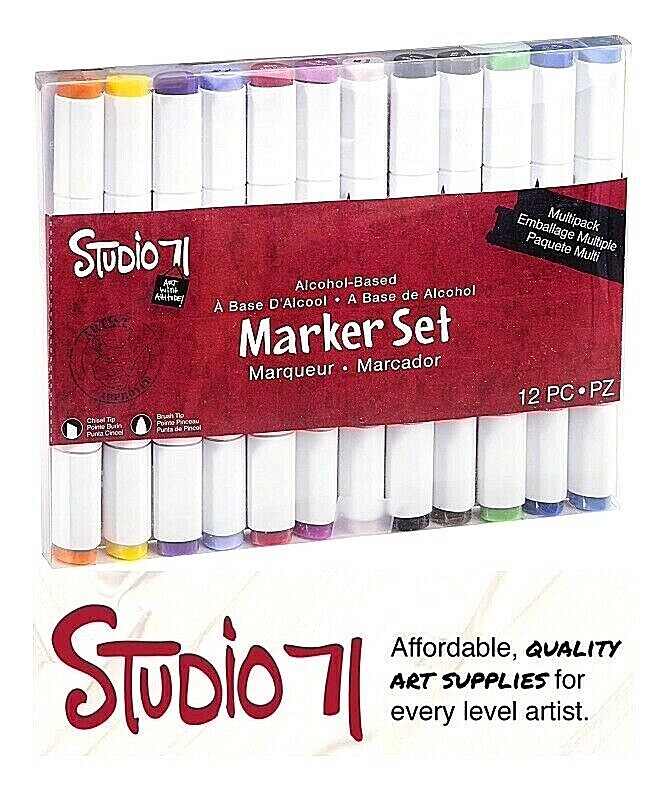Studio 71 ALCOHOL BASED Color MARKER MARKERS Set 12 Piece Dual Tip CHISEL/BRUSH