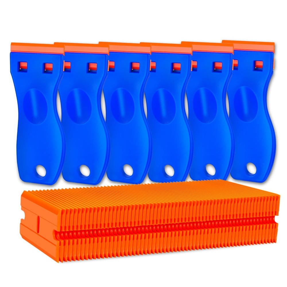 Plastic Razor Blade Scraper Tool, 6 Pcs Razor Scraper with 60 Pcs Plastic Blades