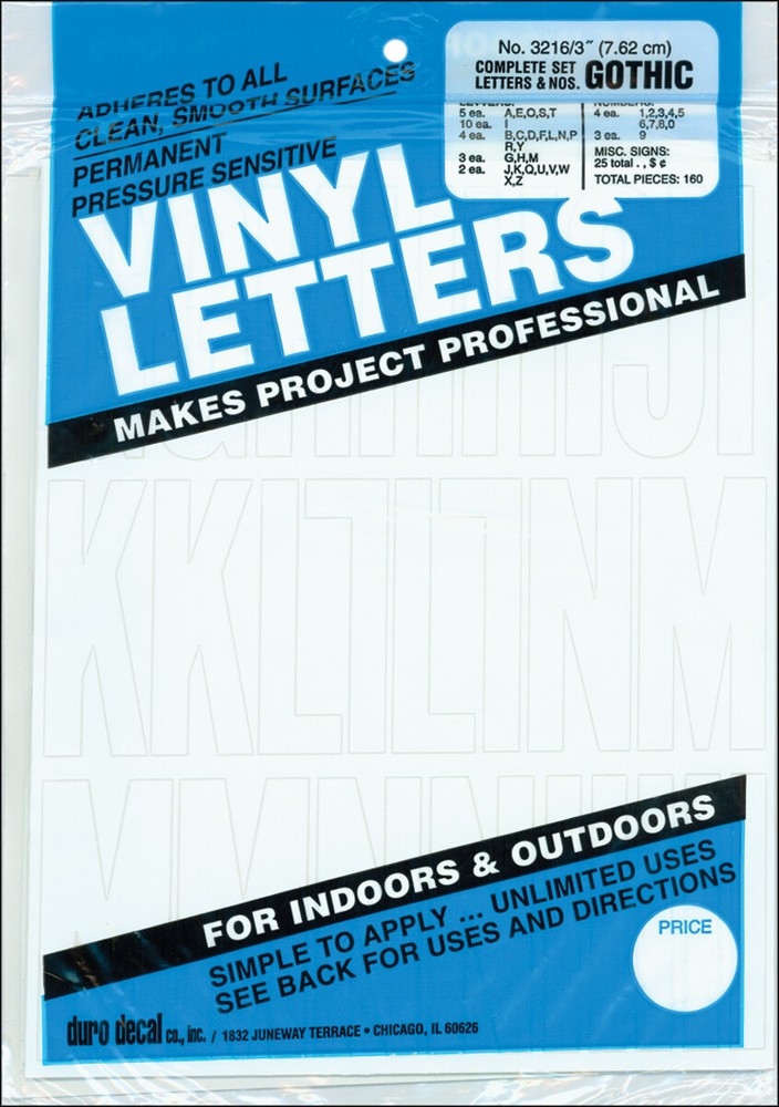 Duro Permanent Adhesive Vinyl Letters & Numbers 3" 160/Pkg-White