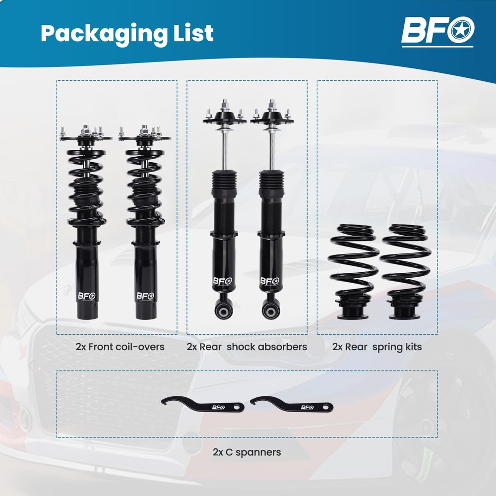 E46 Coilover Struts Adjustable Height Lowering Suspension Kit Black 1998-2005