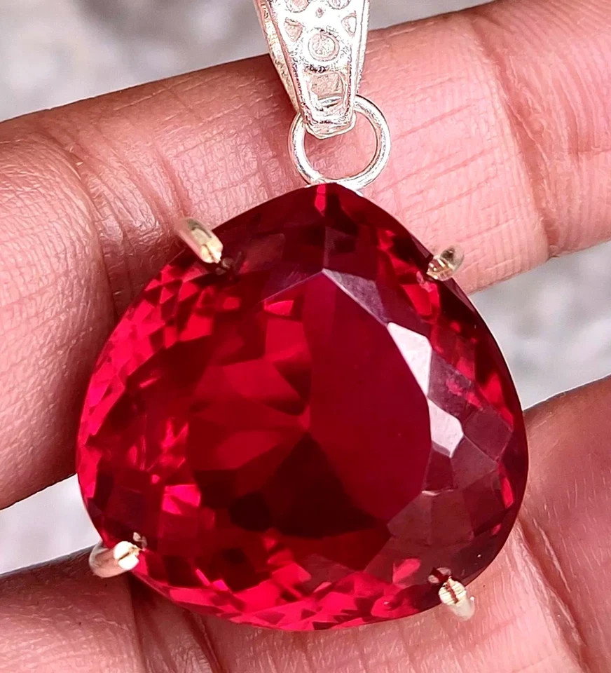 Certified 70 Ct Natural Red Red Ruby 925 Solid Silver Pendant Loose Gemstone