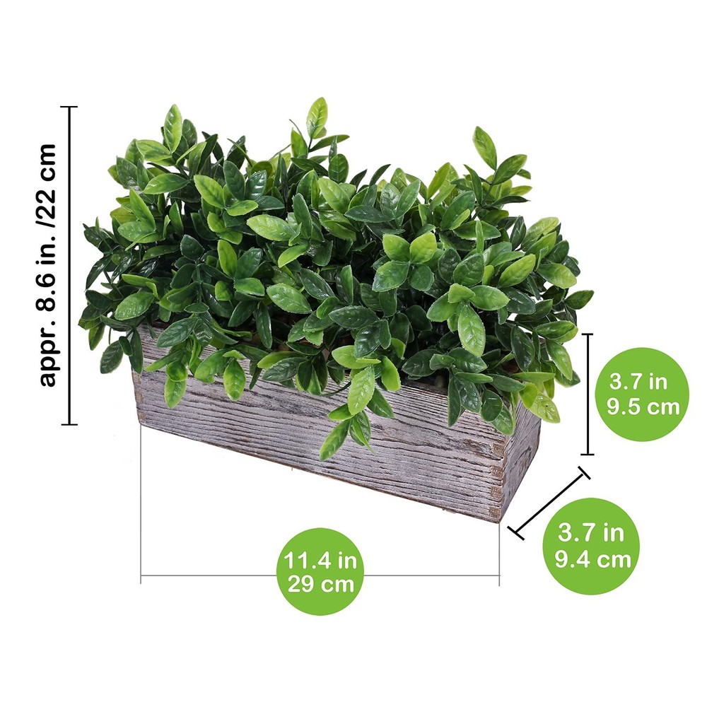 Artificial Eucalyptus Plant in Rustic Rectangular Wooden Planter Box Faux Pot...