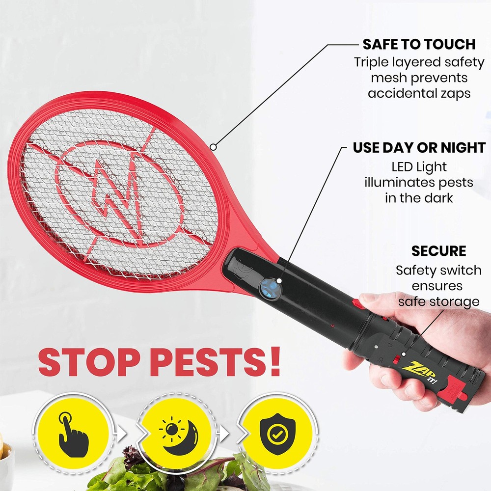 Zap It Fly Swatter Racket & Mosquito Zapper Racket - Rechargeable Bug Zapper ...