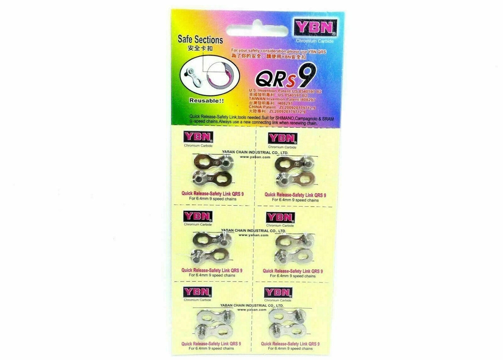 6x YBN QR 9 Speed Quick Release-Safety Link Chain Link -- Silver