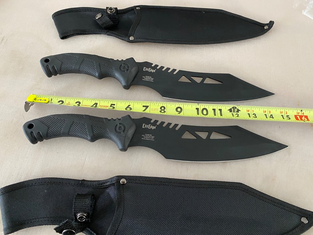 2 PACK- Tactical 15" Fixed Blade Hunting Knife Nylon Sheath Outdoor Tools Combat