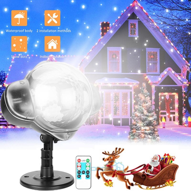 Christmas Snowflake Projector Outdoor LED Moving Snowfall Light Landscape+Remote