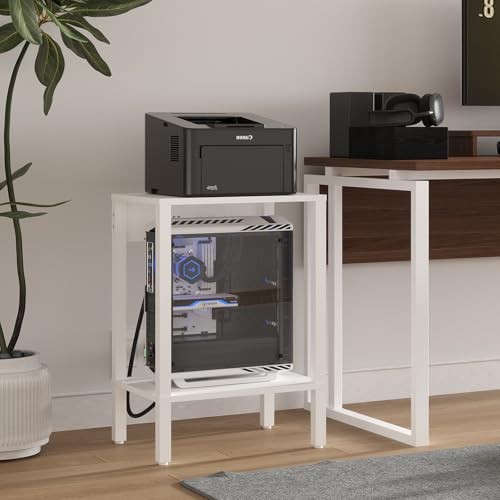 End Table with Charging Station, 2-Tier Nightstand with Storage 1 White