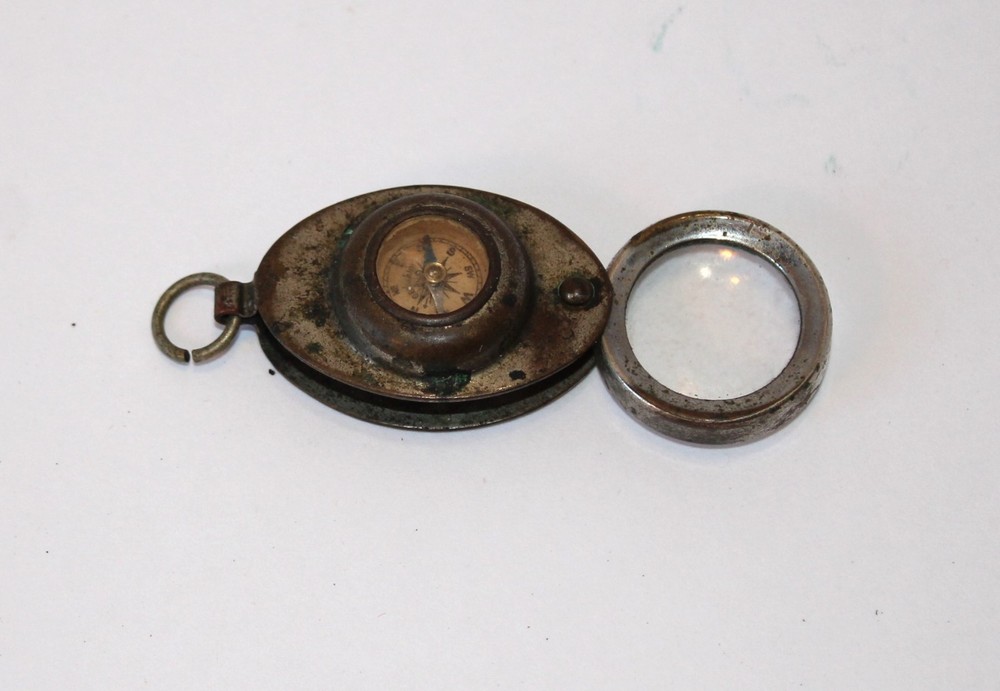 Testrite Compass W/Folding Loop Magnifying Glass Lanyard Loop Germany Pre WW2