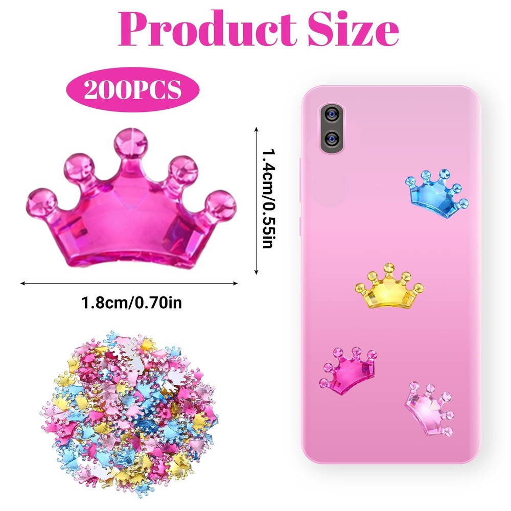 200 Pcs Mini Resin Crown, Multicolor Plastic Crowns, Flat Back