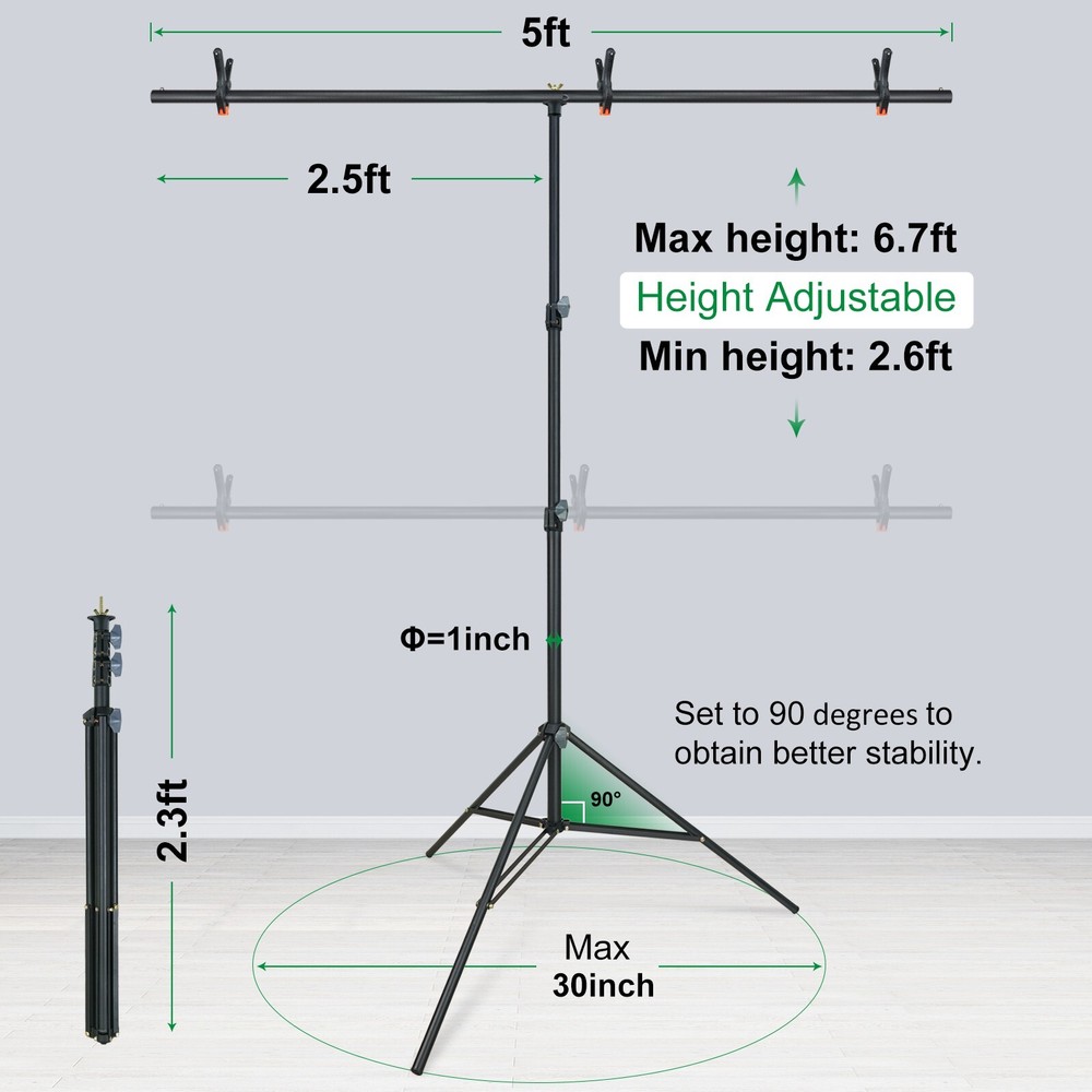 LINCO Photo T-Shape Backdrop Stand Background Backdrops Support Kit - AM207Black