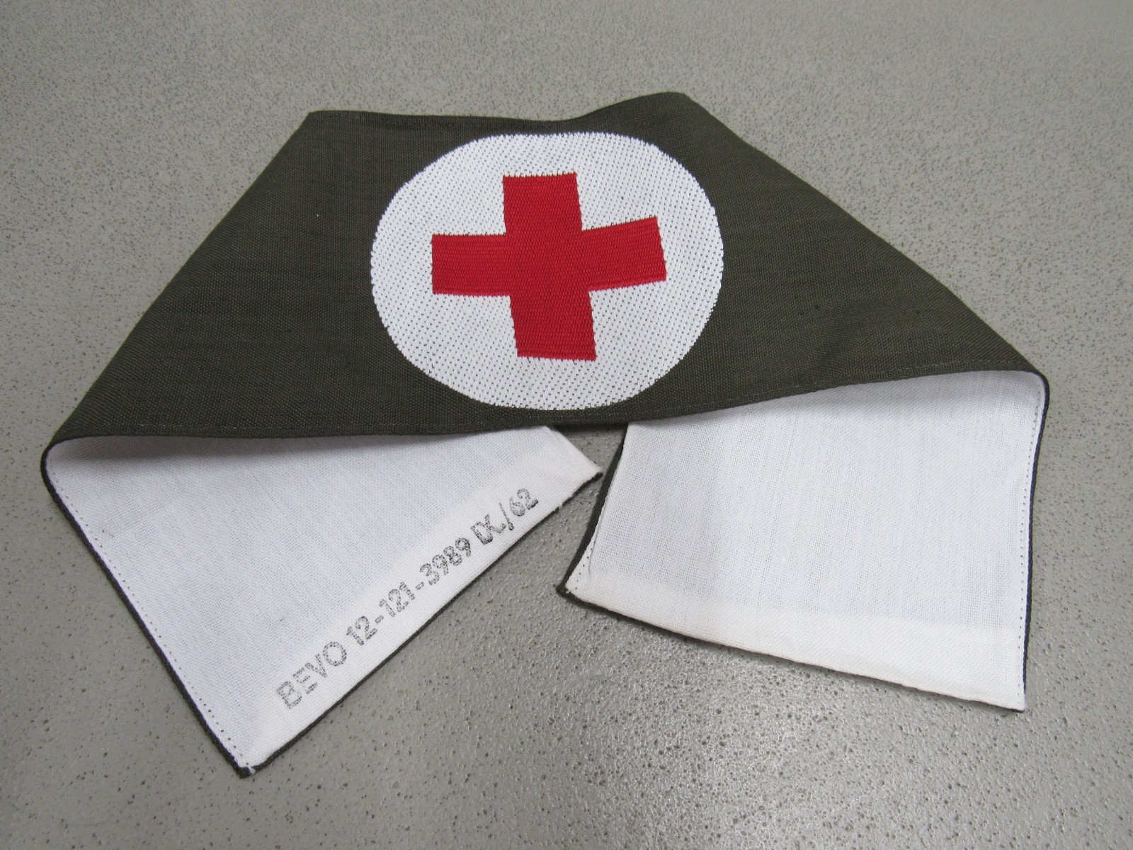 West German Red Cross Armband Cloth OD White Reversible Medic 1960s NOS