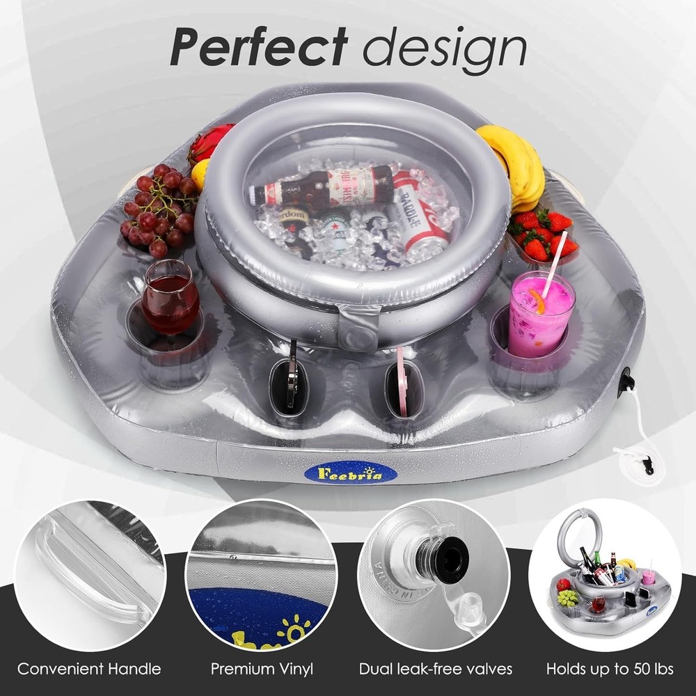 Inflatable Pool Cooler Can Beverage Float 5L Portable PVC Silver