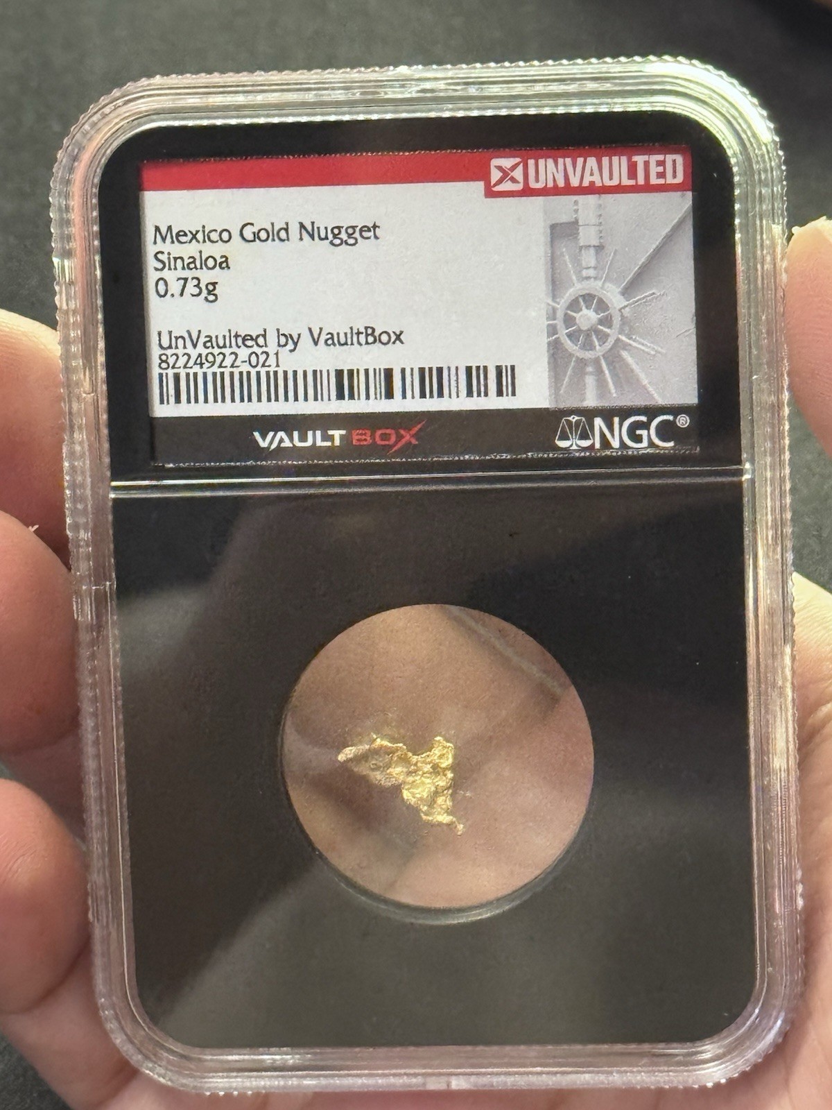 VaultBox NGC Certified Gold Nugget, Very Rare! Sinaloa Mexico 0.73 Grams