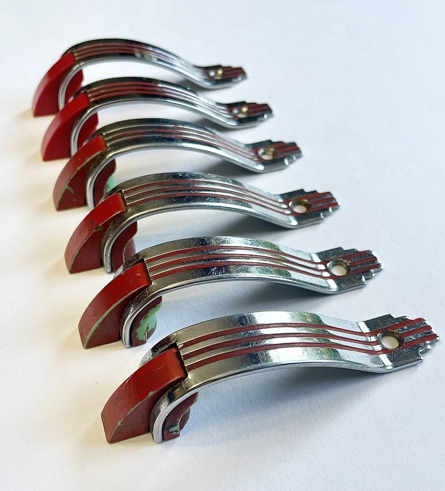 Antique Original Art Deco Skyscraper Chrome Cabinet Drawer Pulls Handles Knobs 6