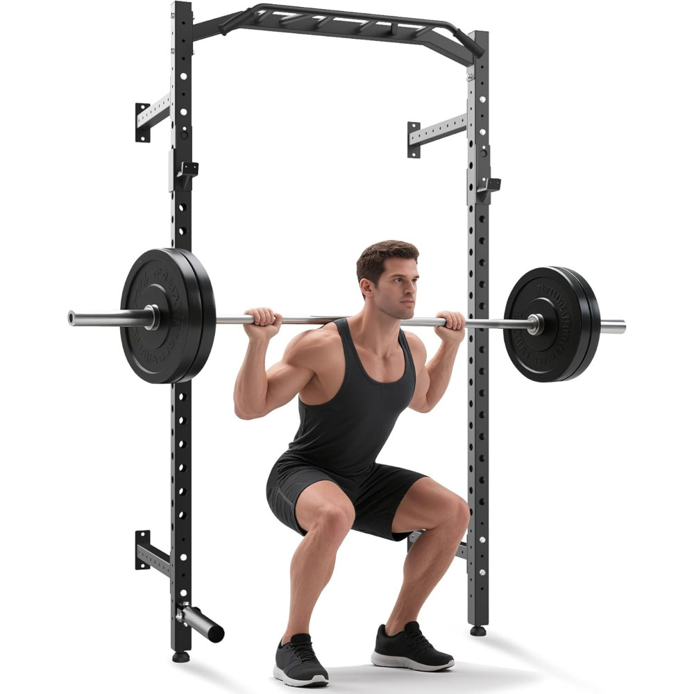 1600LB Commercial Squat Rack Wall Mounted W/ Multi-Grip Pull Up Bar & Attachment